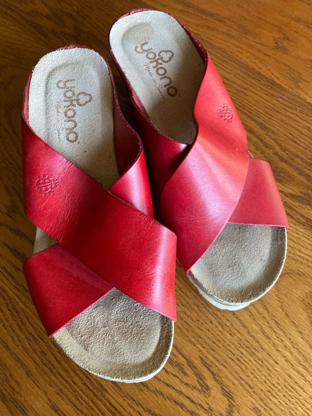 Red Leather Crisscross Slide Sandals - Women
